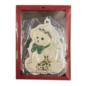 LENOX Holiday TEDDY BEAR COOKIE PRESS Mold Kitchen w/Sugar Cookie Recipe NEW